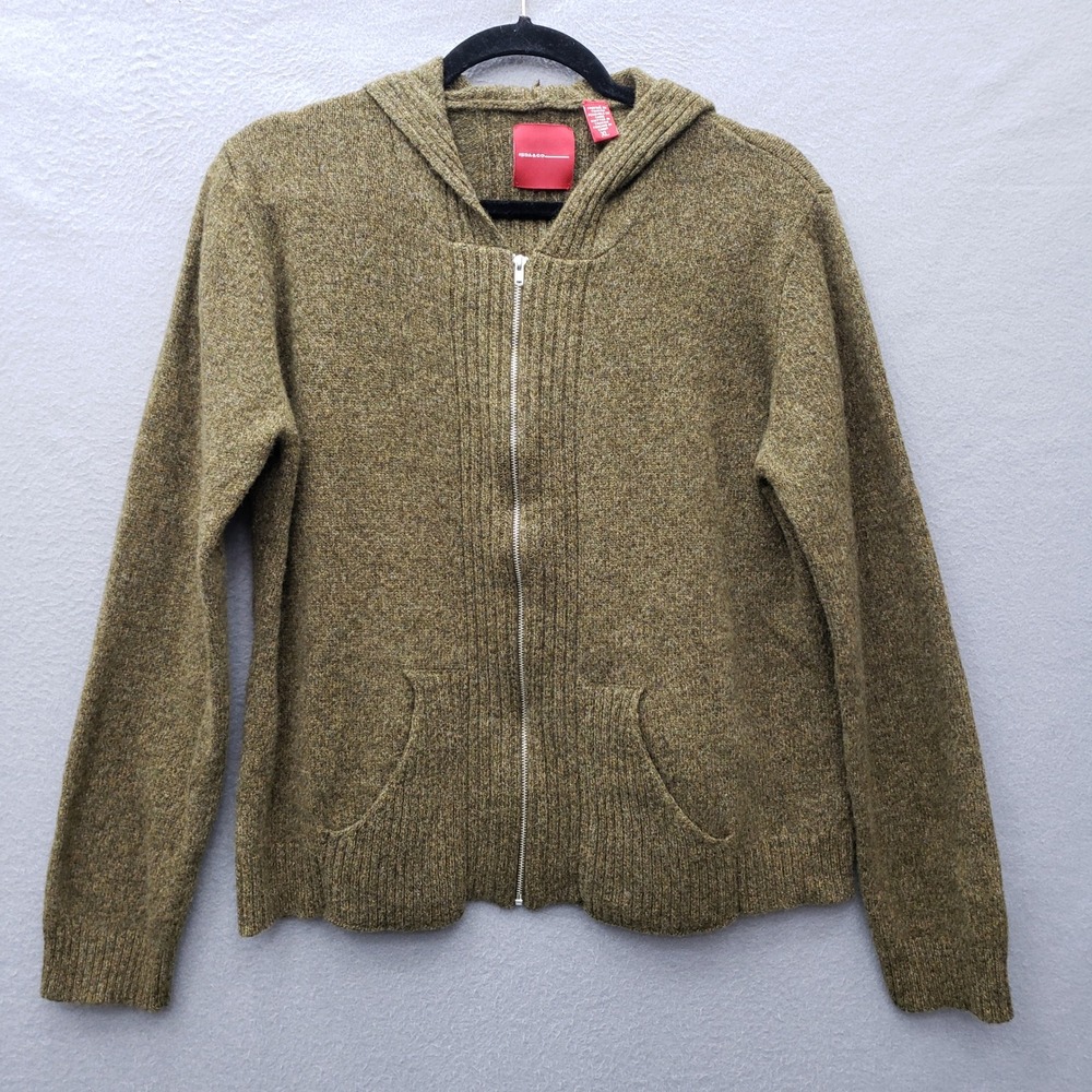 Isda & Co Zip Up Hooded Sweater Olive Green 100% Lambswool Granola Girl Fall XL